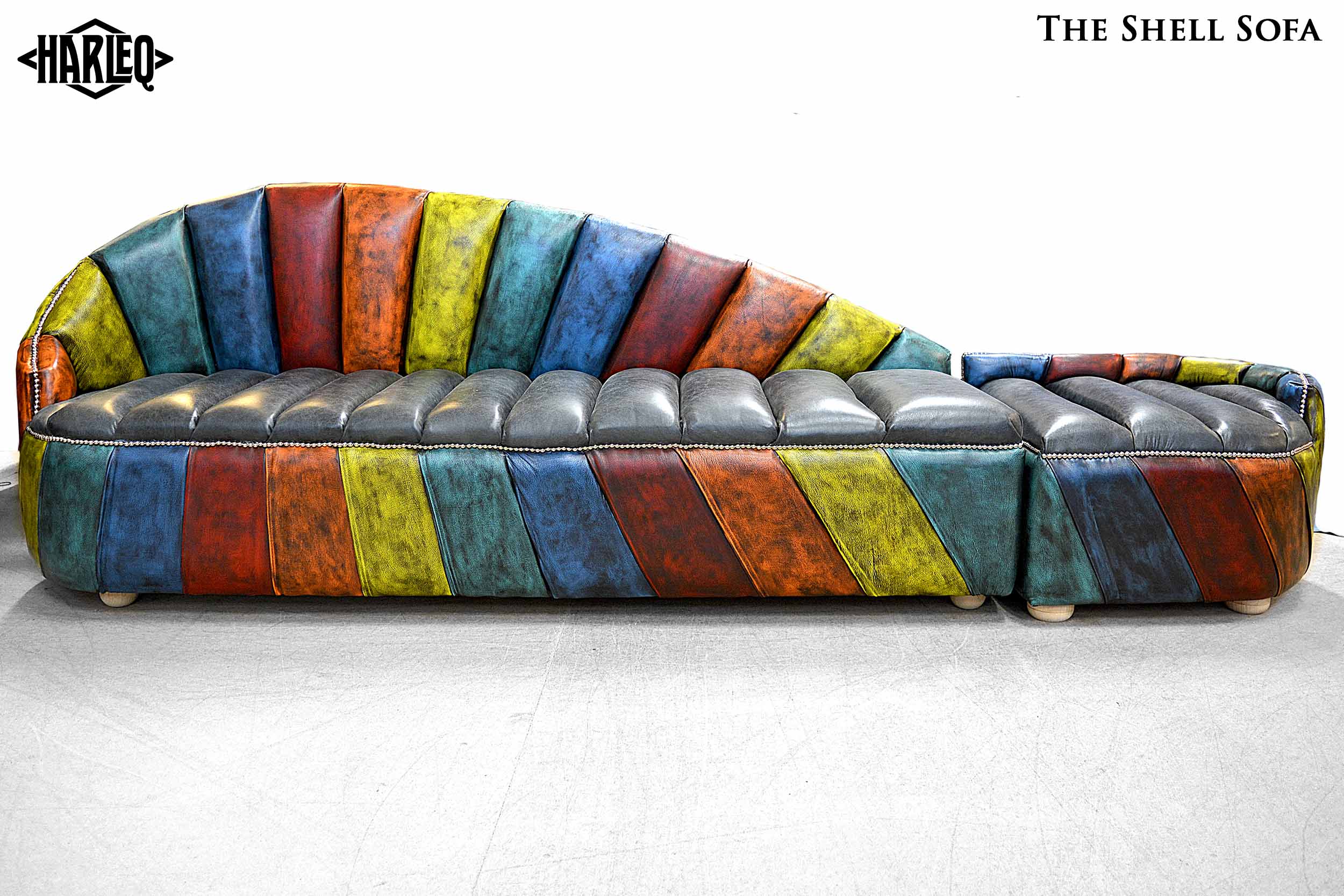 modern chesterfield shell sofa patchwork multicoloured leathers