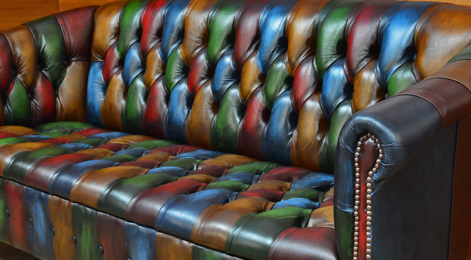 chesterfield multicoloured patchwork sofa leather harleq byron
