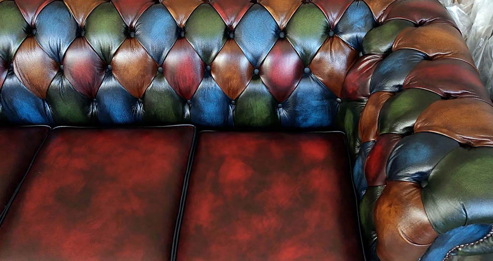 multicoloured patchwork chesterfield sofa leather