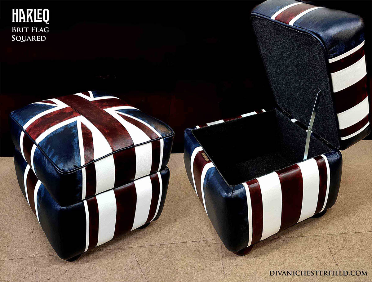 multi coloured british flag footstool chesterfield vintage patchwork leathers