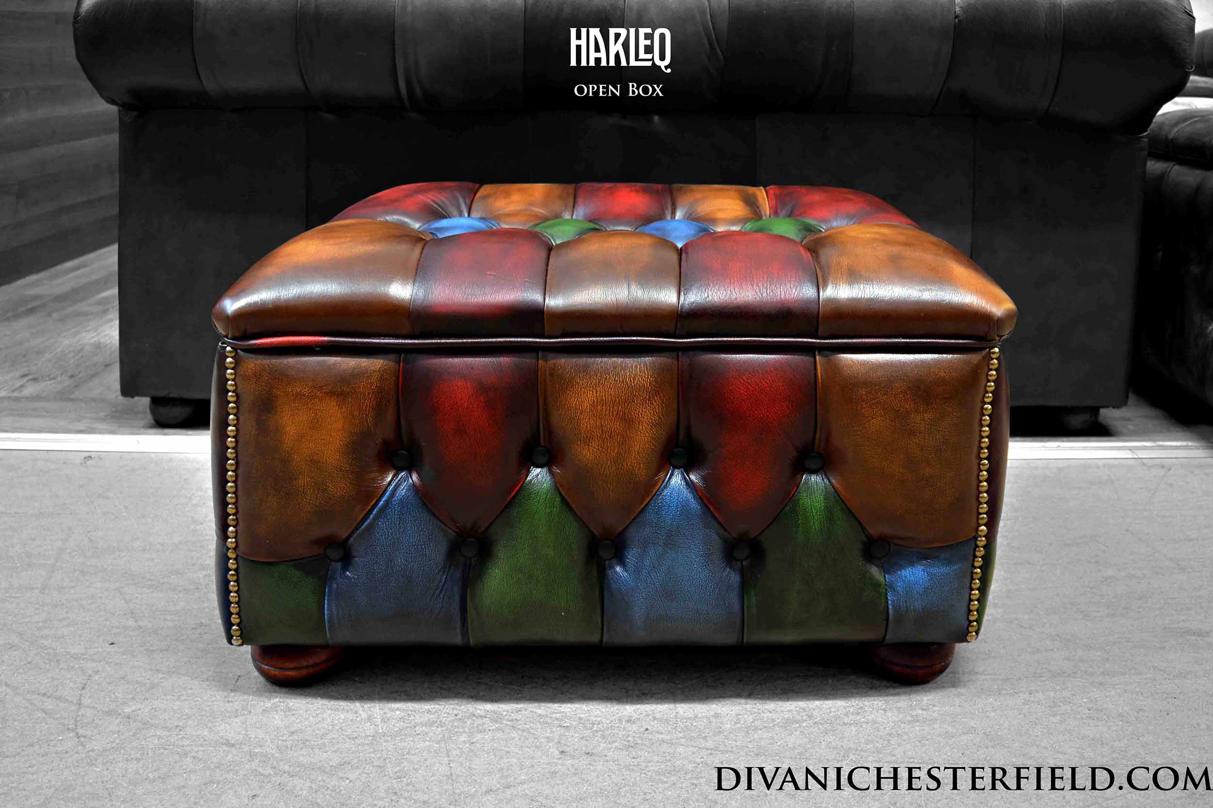 multi coloured open lid box footstool chesterfield modern multicoloured leathers