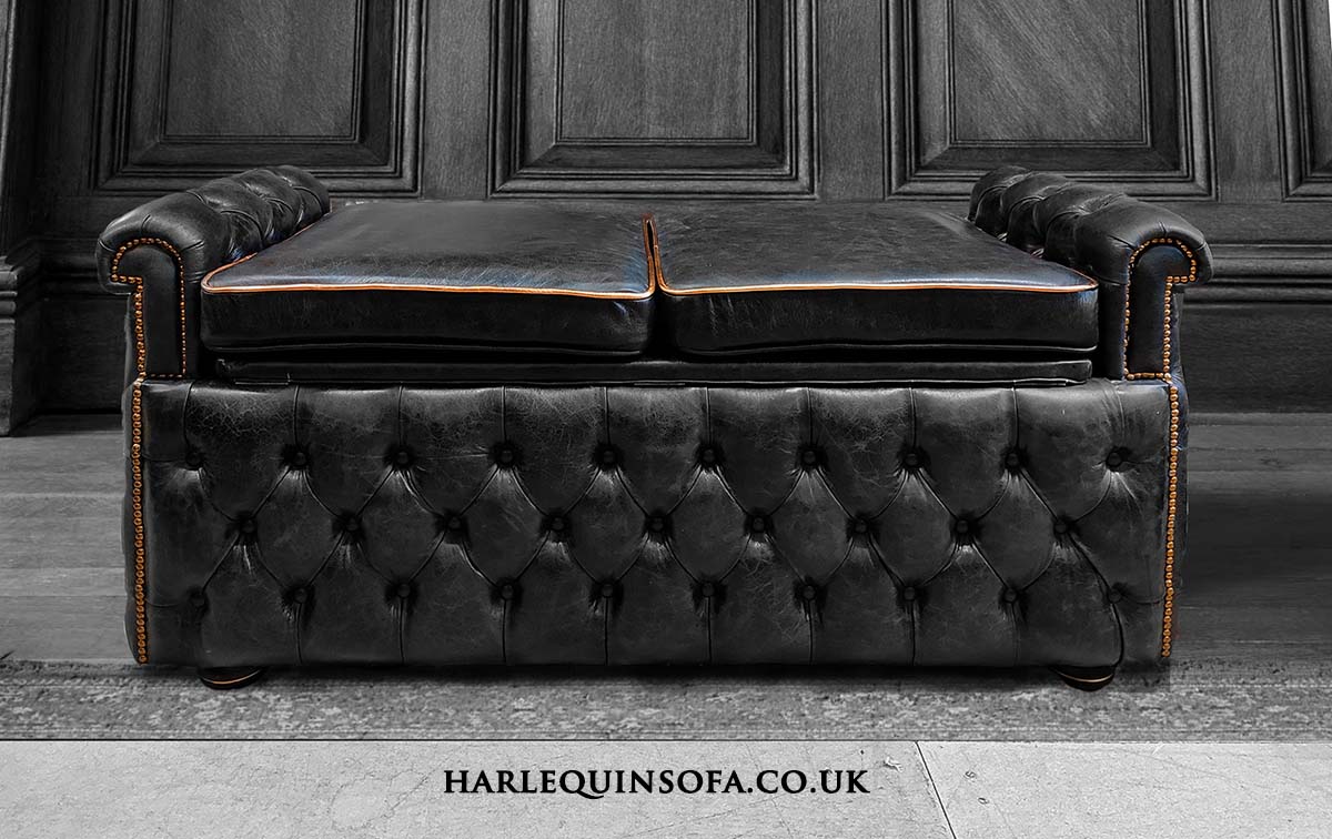open lid chesterfield bench black vintage leathers