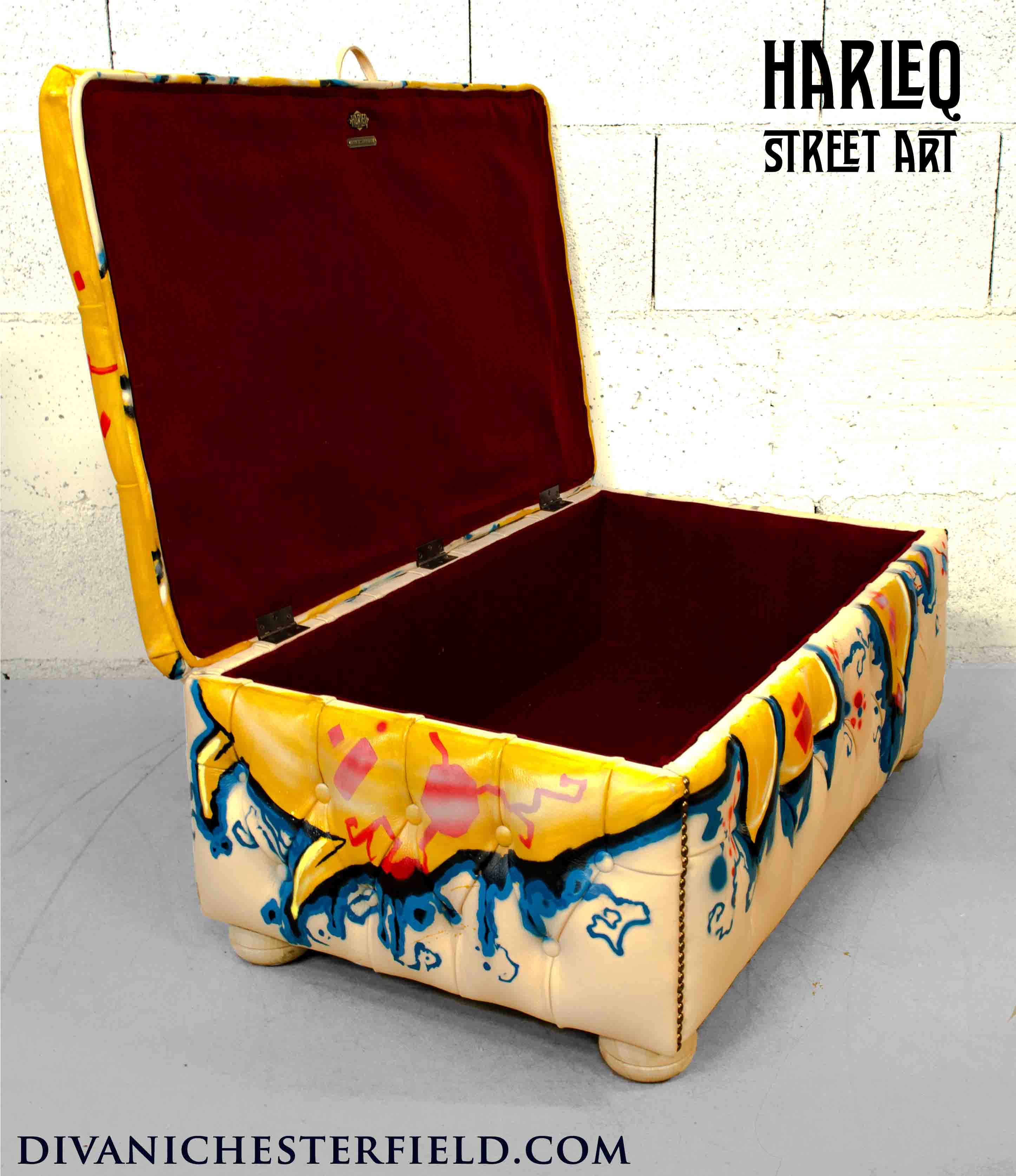 street art exclusive handpainted leather sofa ottoman chesterfield footstools