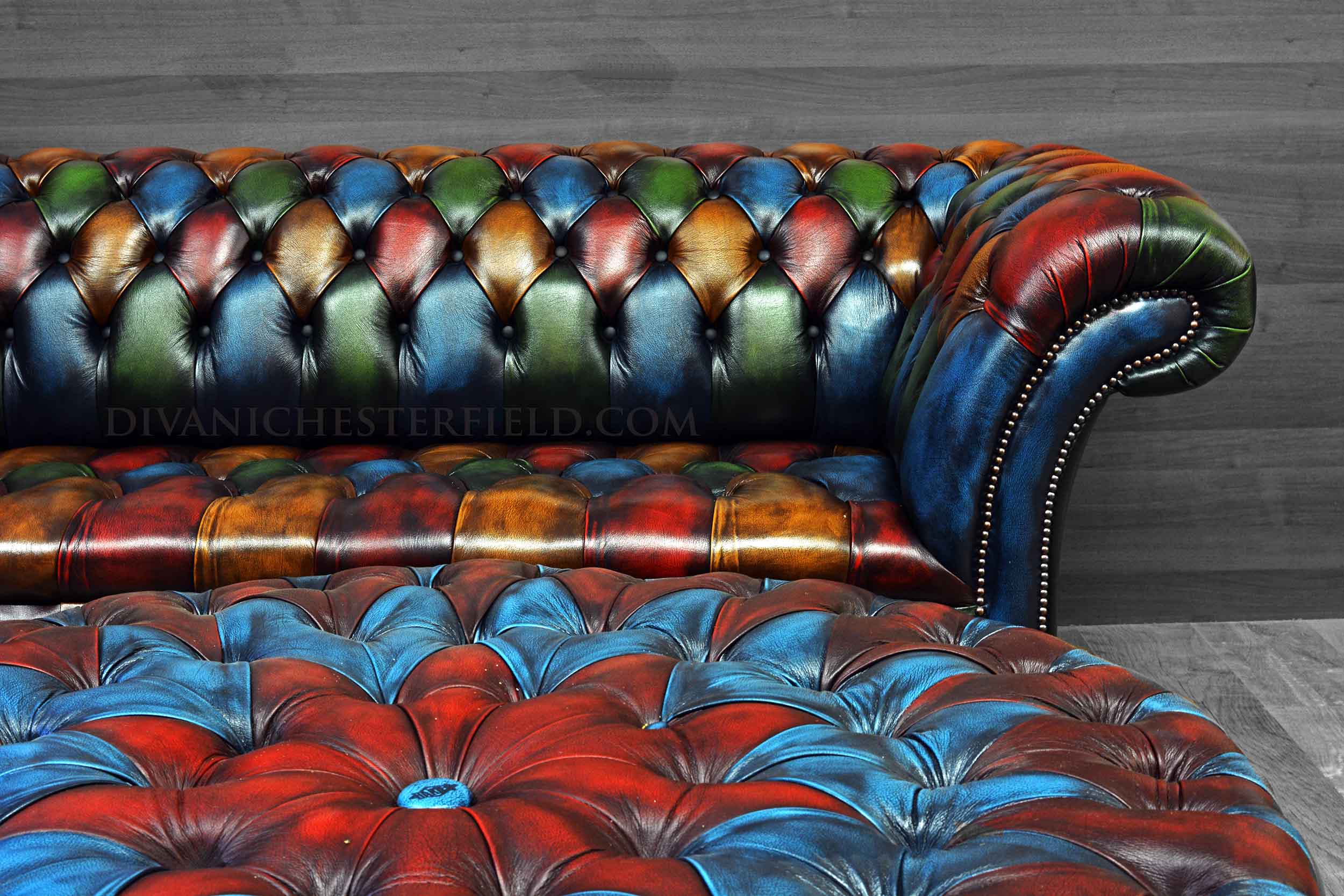 multi coloured leather footstool chesterfield vintage harlequin