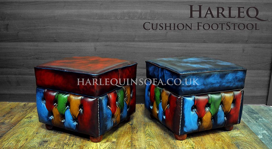 multi coloured leather footstool chesterfield vintage harlequin