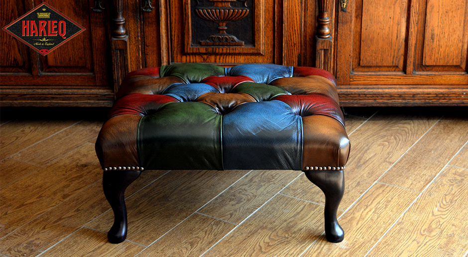 multicolour chesterfield footstool vintage leather