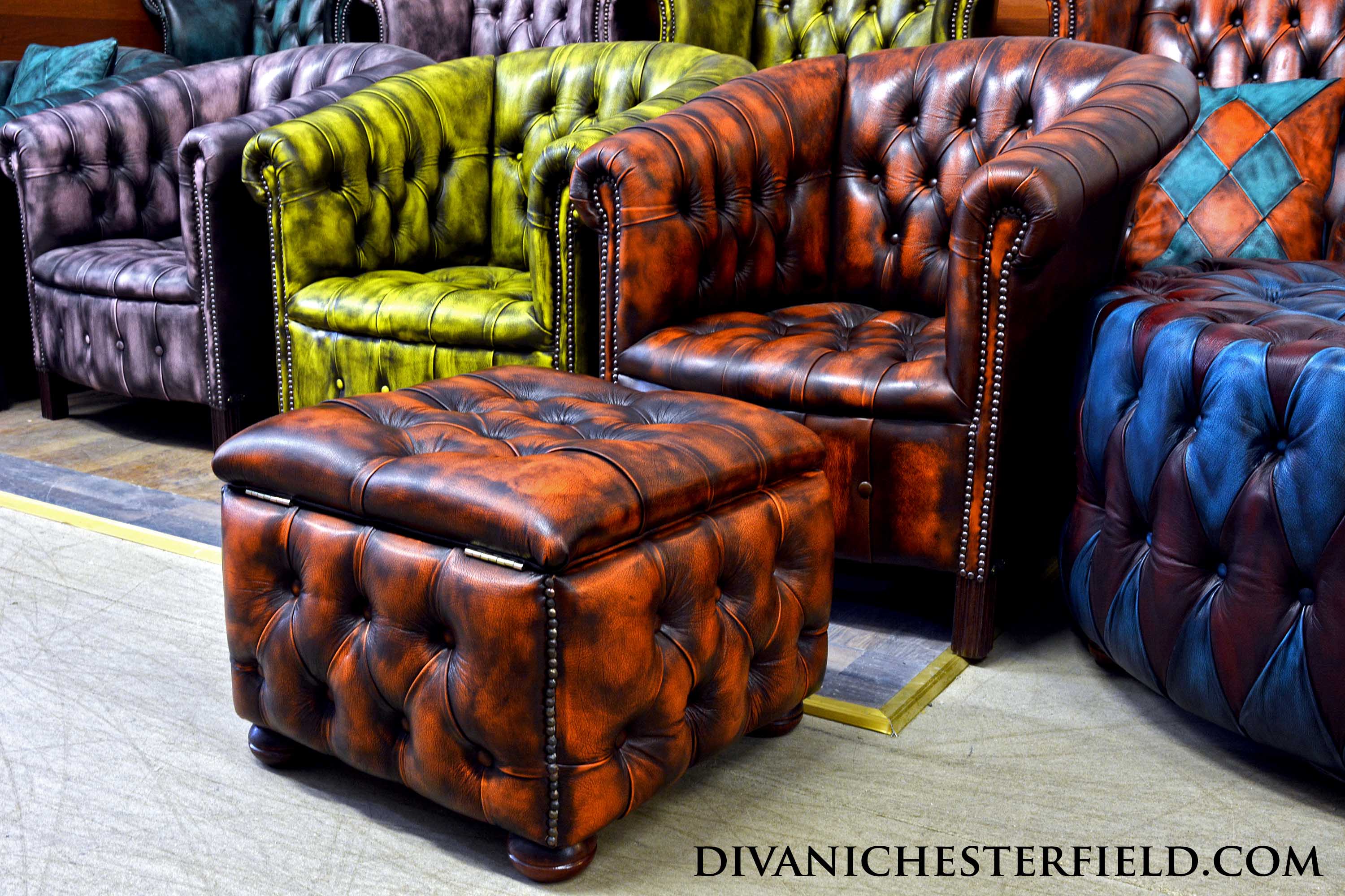 orange leather footstool chesterfield vintage harlequin