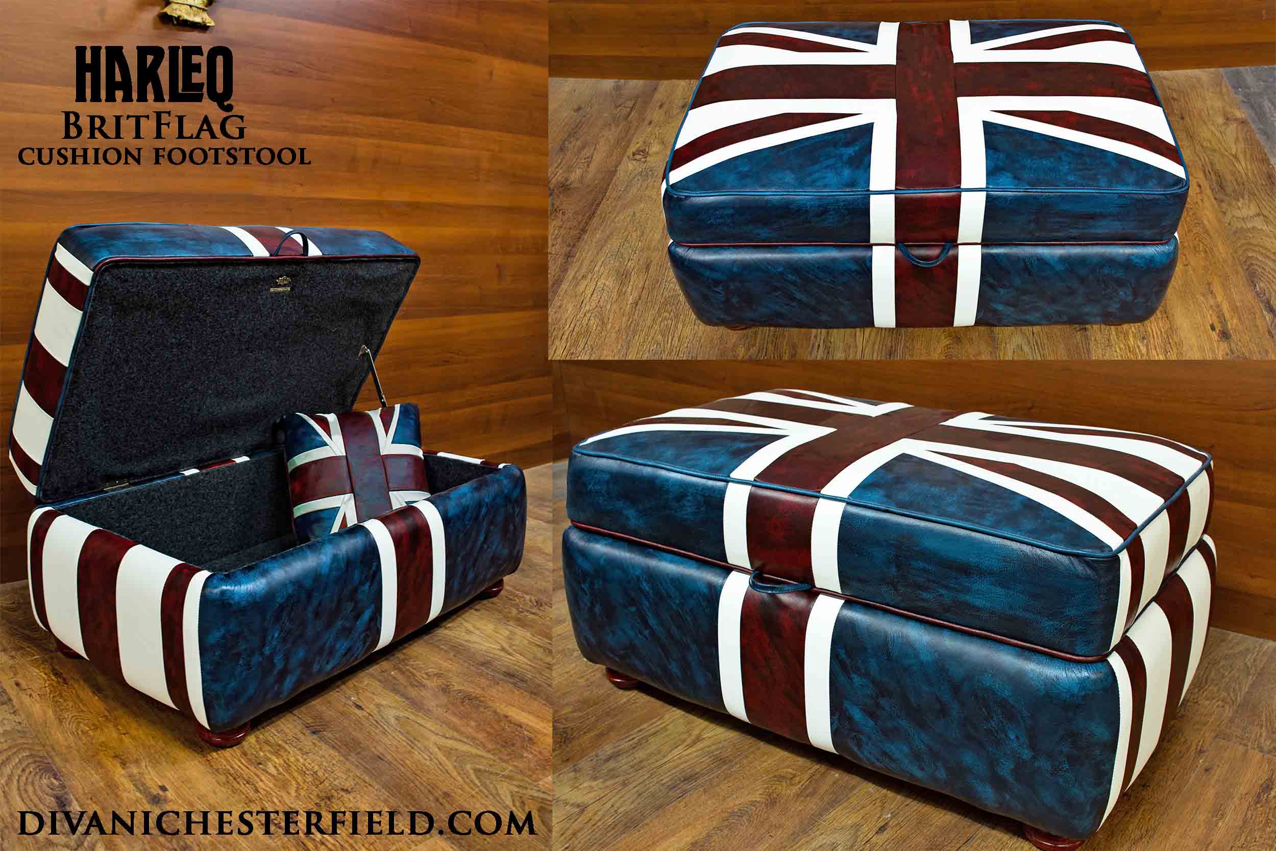 multi coloured british flag footstool chesterfield vintage patchwork leathers