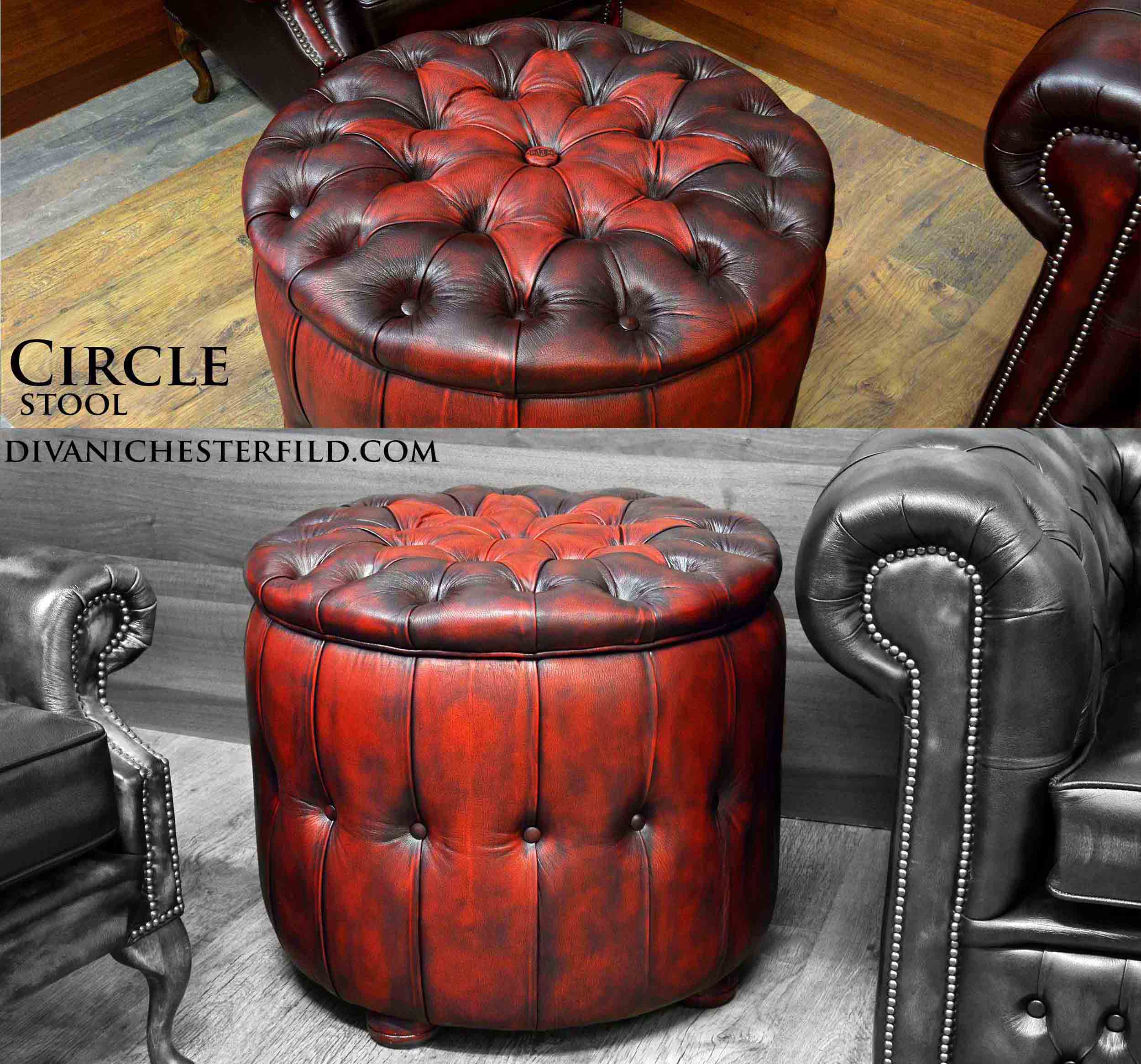 circle stool multi coloured chesterfield vintage patchwork leathers