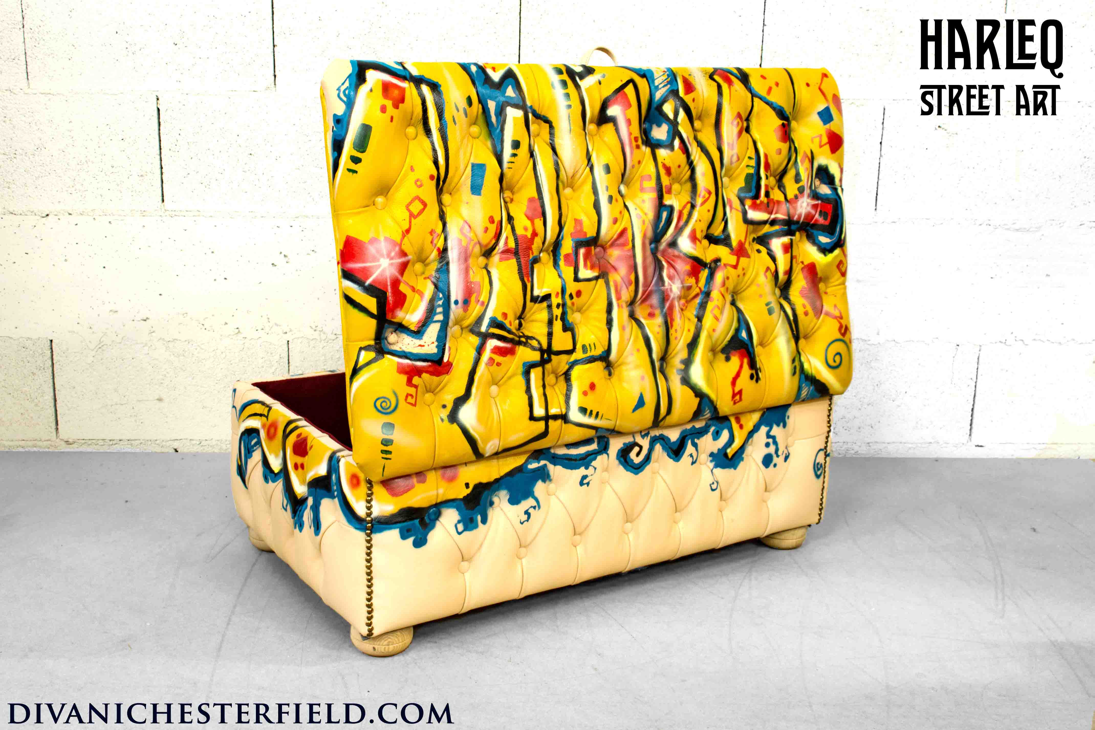 street art exclusive handpainted leather sofa ottoman chesterfield footstools