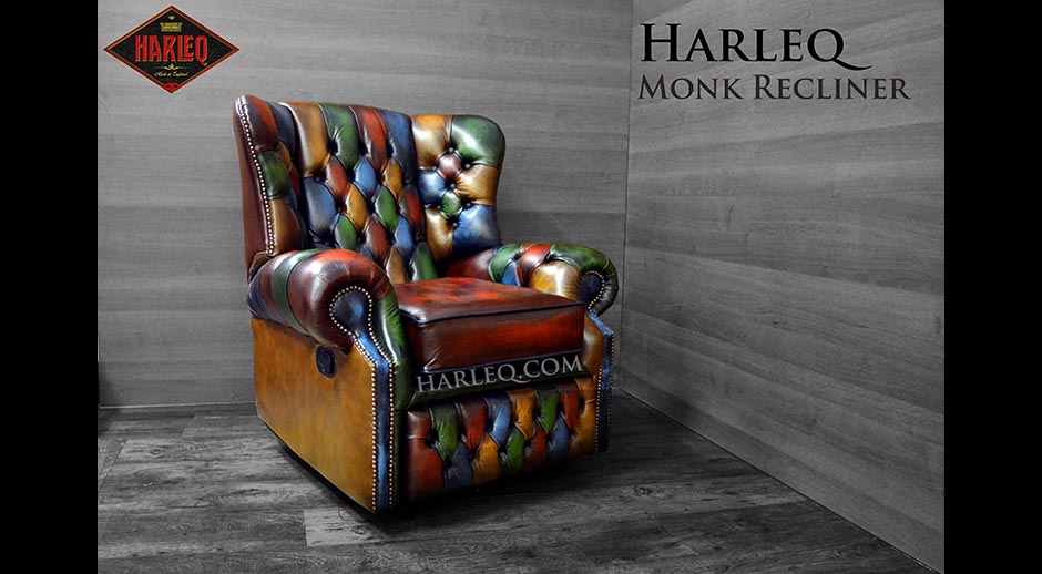monk chesterfield recliner patchwork leather