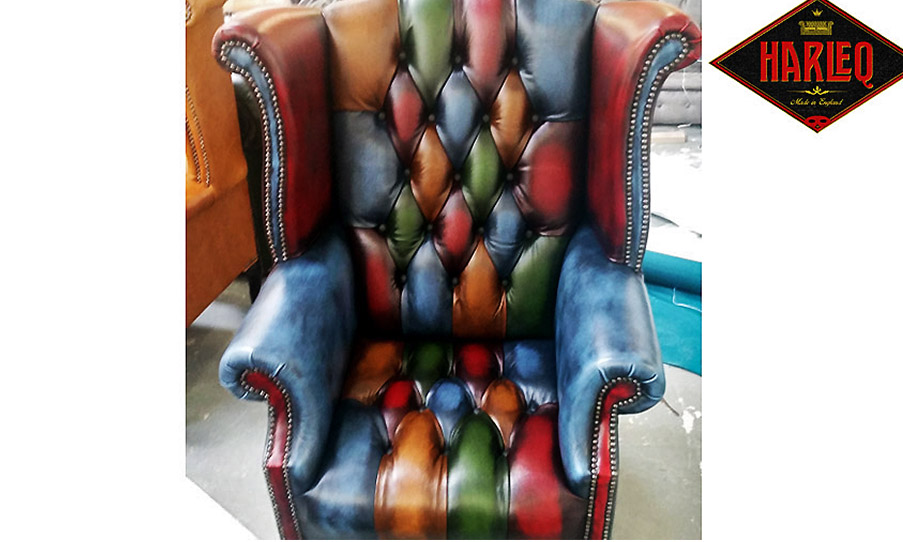 queen anne chair multicoloured patchwork harlequin